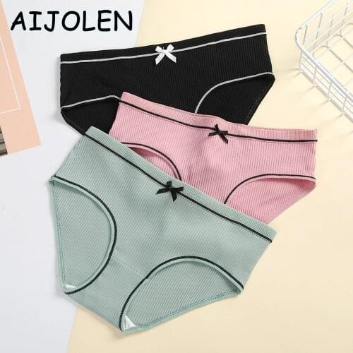 AIJOLEN Pure Color Stretch Panties Large Size Threaded Underwear Bow-knot Bound Womens Panties Briefs L/XL/XXL