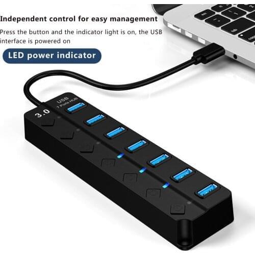 USB 3.0 Hub High Speed USB Hub Splitter High-speed 7-port USB Extender Device Power Adapter USB Extender For PC Laptop