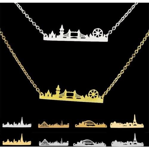 GORGEOUS TALE Best Friend Gift Stainless Steel London Paris Sydney Cityscape Pendants Gold Chain For Men Women Necklace Choker