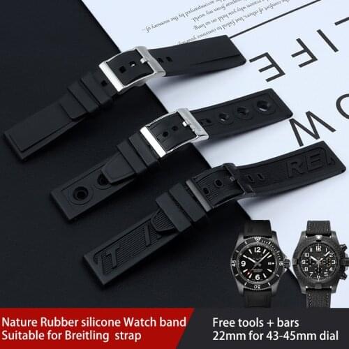 Waterproof Soft Rubber Watch Band 22mm Replacement Bracelets For Breitling Strap Avenger Navitimer Black Bird Silicone Strap
