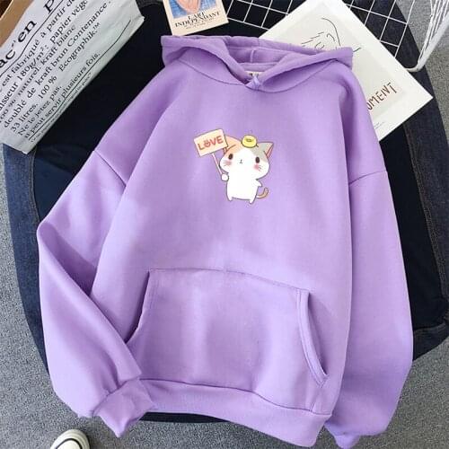 Japanese Streetwear Women Kawaii Hoodies Girls Cute Cat Love Letter Print Sweatshirt Cartoon Long Sleeve Pullover Moletom Mujer