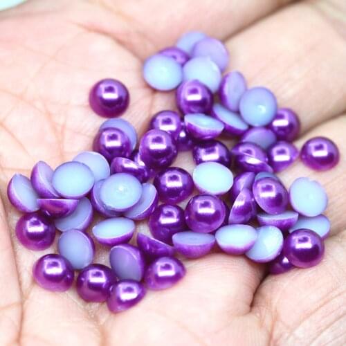 Deep Purple Flat Back Pearl Cabochon Flat Back Pearls for Crafts Scrapbooking Embellishment DIY Phone Nail Art Making