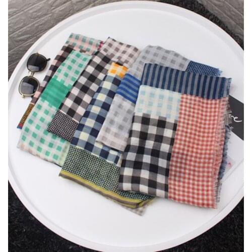 2019 New Fashion Plaid Fringe Scarves And Shawl Women Grid Print Cotton Voile Scarf Wrap Hijab Muffler 10Pcs/LOT