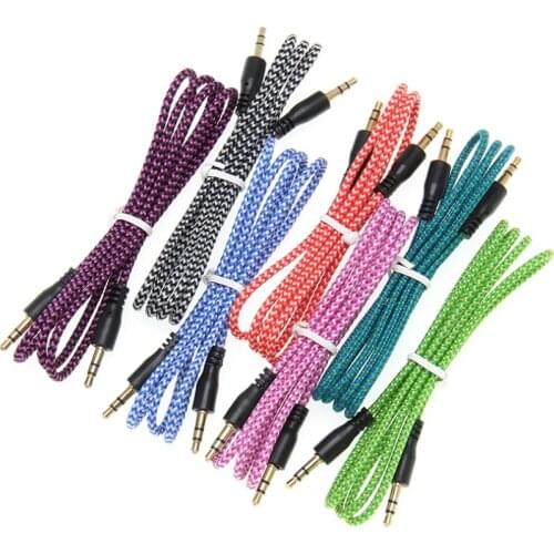 1m Braided Fabric 3.5mm Jack Male to Male Stereo Audio Aux Auxiliary Cable for Phone MP4 PC Car Speaker
