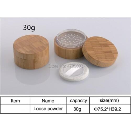 10pcs 30g Powder Box Cosmetic Container Bamboo Empty Refillable Cosmetic Jar Pot Loose Face Powder Sifter Case Travel Wholesale