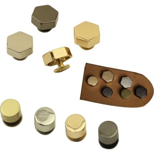 10 Pcs Metal Flat Hexagon / Round Shaped Rivets For Leather Studs Leather Craft Belt Purse Bag Decorative Hardware DIY Craft