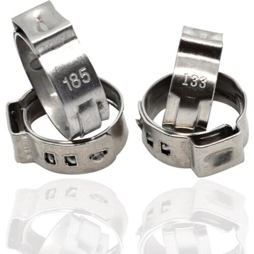 11.5-14.0 mm Pinch Clamps Stepless Single Ear Tight-Seal Vibration-Resistant for Firm Hose and Tube 304 Stainless Steel Pack 100