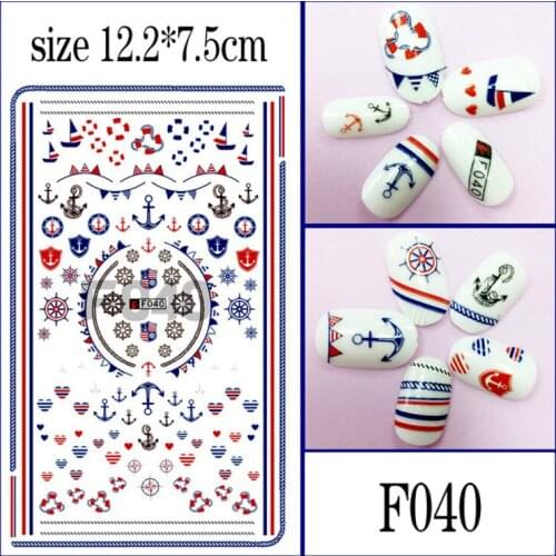 2Sheets Adhesive Nail Art Stickers Navy Blue Anchor Ultrathin 3d Sticker Pineapple Manicure Water Decals for Design DIY