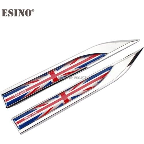 2 x Car Body Fender Side Metal Chrome Zinc Alloy Knife Side 3D The Flag Of The England Emblems Badges Decals Stickers