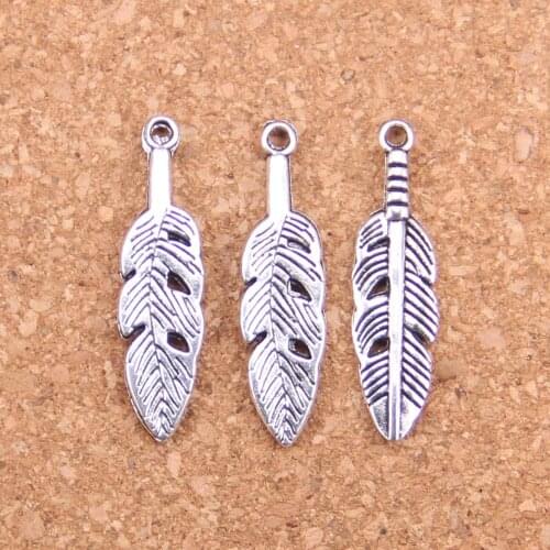 20pcs Charms double sided feather 29x8mm Antique Pendants,Vintage Tibetan Silver Jewelry,DIY for bracelet necklace