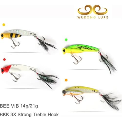 3Pcs Patent Inserts Bee VIB Blade Bait 14g 21g Sinking Vibration Wobbler Saltwater Feathered BKK 3X Treble Hook For Bass Fishing