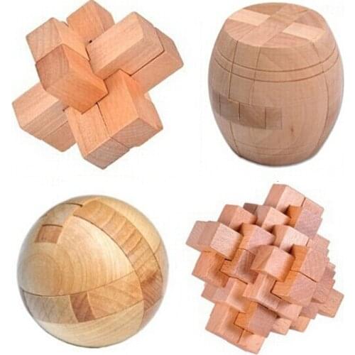 4PCS/Lot 3D Wooden Puzzle Brain Teaser Interlocking Burr Puzzles Game Toy for Adults Children Kids