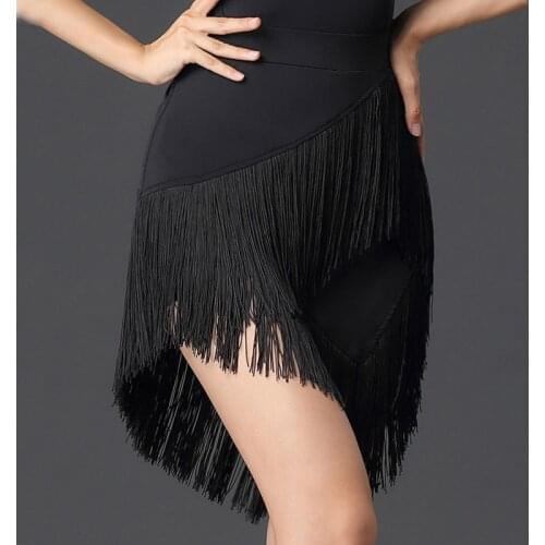 Latin Dance Black Fringe Skirt Women Rumba Samba Cha Cha Tap Dance Clothes Practice Dresses Dancing Show Wear Adult DNV13865