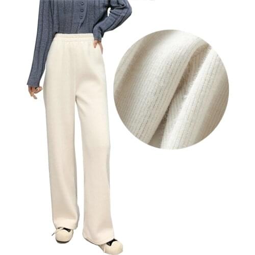 Elegant casual ladies women warm winter mink cashmere loose elastic angora fur knitted trouses loose pants