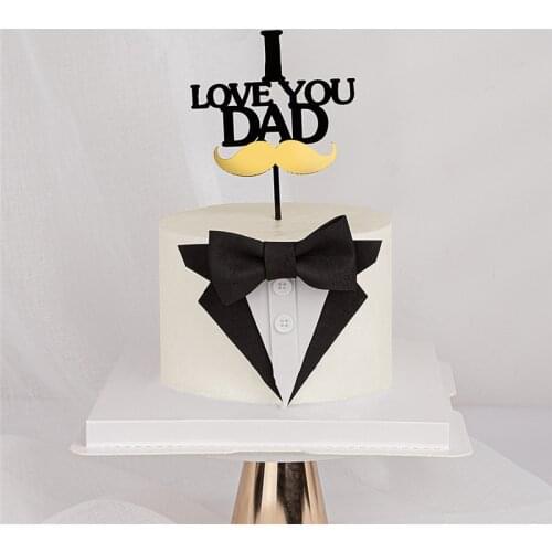 Bow Tie DAD Cake Topper Acrylic Fathers Day Happy Birthday Cake Flag I Love Dad Birthday Party Cake Toppers Dessert Decoration