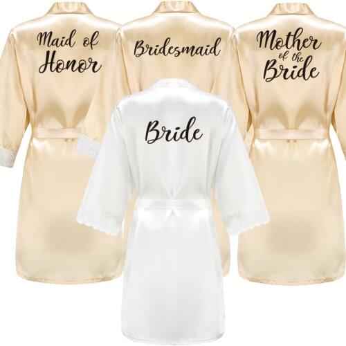 Bridesmaid Robes Satin Robe Bride Elegant Sleepwear Sexy Lace Women Dressing Gown Bathrobe Kimono Silk Bath Robe Sleep Lounge