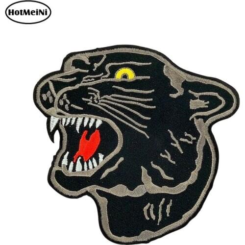 HotMeiNi 13cm x 13cm Car Styling Panther Head Car Sticker Ricamate Termoadesiva Pantera Biker Bumper Window Car Accessories
