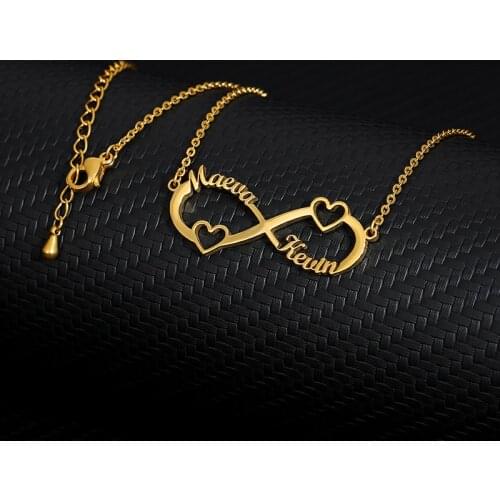 Customized Double Heart Infinity Name Necklace Personalized Body Jewelry Custom Nameplate Statement Necklace Bridesmaid Gift
