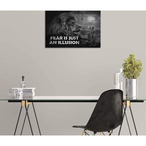 Lion and Girls Fear is Just an Illusion Canvas Print Modern Entrepreneur Inspiratinal Wall Art Painting Prints Posters