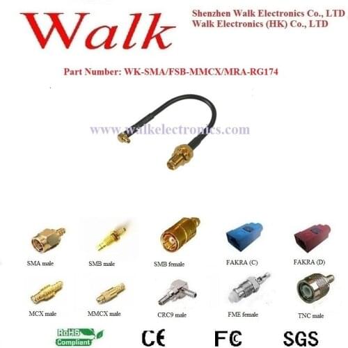 SMA female MMCX male angle RG174 cable, MMCX SMA RG174 cable, mmcx interface cable