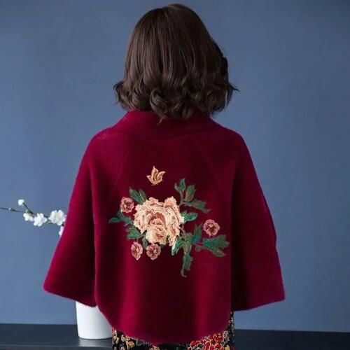 Embroidered Imitated Mink Velvet Cardigan Womens Autumn Winter 2021 New Loose Cloak With Cheongsam Shawl Jacket Female Outwear