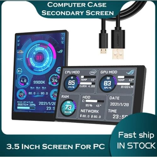 Computer Monitor For Mini ITX Case 3.5 Inch IPS TYPE-C Secondary Screen CPU GPU RAM HDD Monitoring USB Display Freely AIDA64