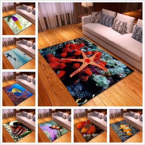 Kids Bedroom Large Size Carpet 3D Seabed world Starfish/shark Print Soft Carpets for Living Room Area Rug Coffee Table Floor Mat