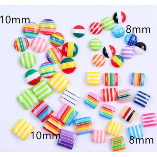 Fashion Candy Color Resin Flat Back Round/Square Loose Beads Rainbow Plastic Strip DIY Jewelery Beads without Hole 8/10mm y1558