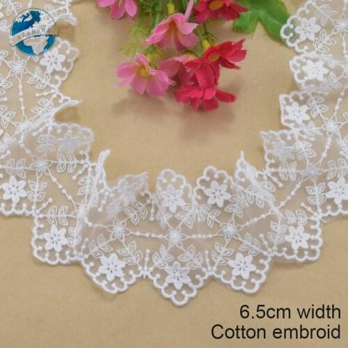 6.5cm width white lace cotton embroidery lace french lace ribbon fabric guipure diy trims warp knitting sewing Accessories#4184