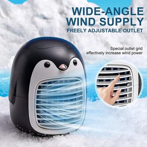Cute Penguin Air Cooler Rechargeable Portable Mini Humidifier Personal Air Conditioner for Home Office Bedroom JS22