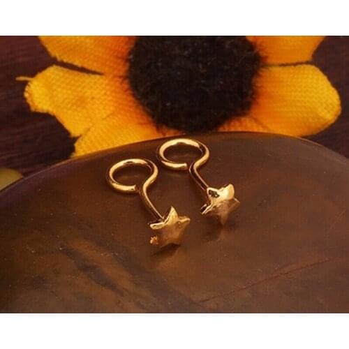 Fashion Real 999 24K Yellow Gold Earrings/ Womens Little Five Star Earring Stud