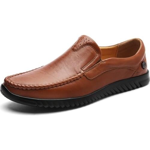 Split Leather Mens Casual Shoes Handmade Sewing Comfortable Mens Outdoor Driving Shoes Soft Non-slip Mens Casual Leather Shoes