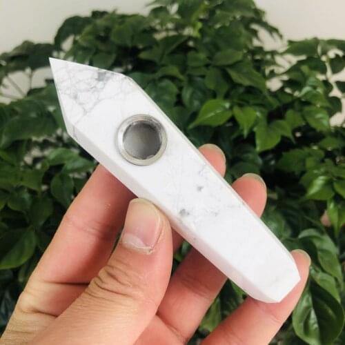 MOKAGY 10cm Natural Carved White Turquoise Smoking Pipes Crystals for Gifts