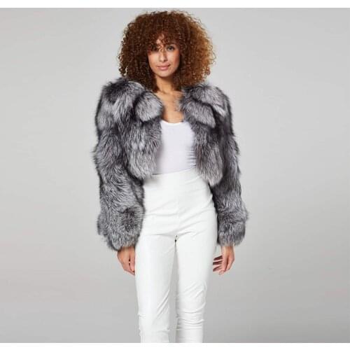FURSARCAR 2020 New Winter Womens Short Jacket Real Natural Silver Fox Fur Coat Thick Whole SKin Genuine Fur Outwear