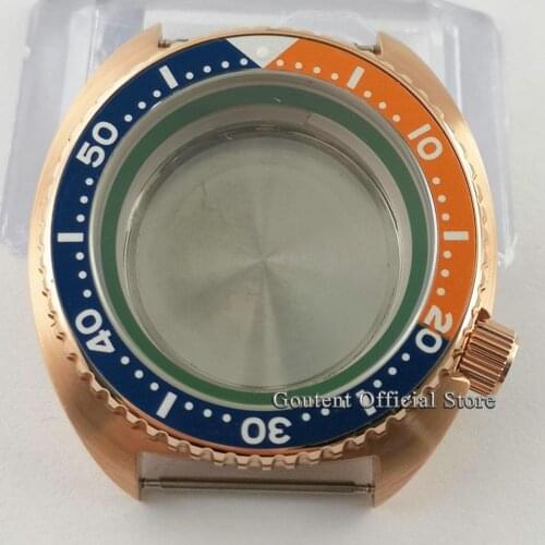 New Goutent NH35 NH36 Movement Watch Case 45mm Rose Gold Blue&Orange Alloy Bezel Insert Green Ring Sapphire glass Case