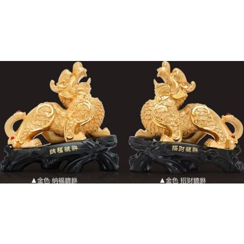 A pair # GOOD office homeTalisman Protection Money Drawing 3D Propitious gold PI XIU Sculpture FENG SHUI art statue