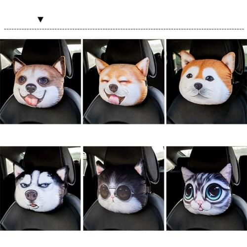 Newest 2021 3D Printed Schnauzer Teddy Dog Face Car Headrest Neck Rest Auto Neck Pillow With Filler