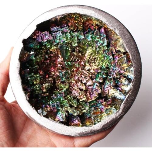 1PC Rainbow Color Bismuth Metal Mineral Specimen Round Shaped Bonsai Garden Home Decoration