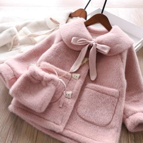 Girls' fur coat childrens mink fur coat winter coat ox horn button Baby Kids coat