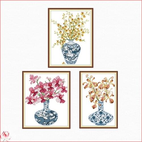 Blue And White Porcelain Vase Chinese Cross Stitch Kits Ecological Cotton Stamped Printed 14 11CT DIY Easy to Use Home Deco
