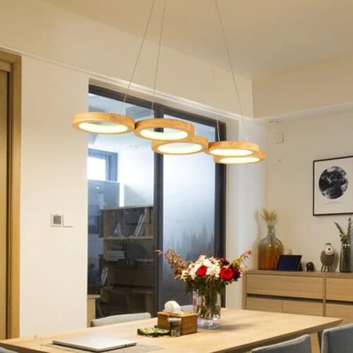 Nordic Solid Wood Led Chandelier Modern Minimalist Restaurant Chandelier Creative Personality 4/5 Rings Dining Table Art Lamp