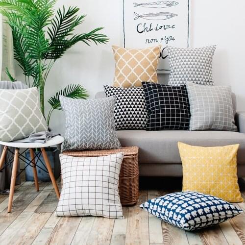 Nordic Geometric Both Sides Print Cushion Cover Cotton Soft Country Style Plaids Lattice Pillowcase Car Sofa Decorative Pillows