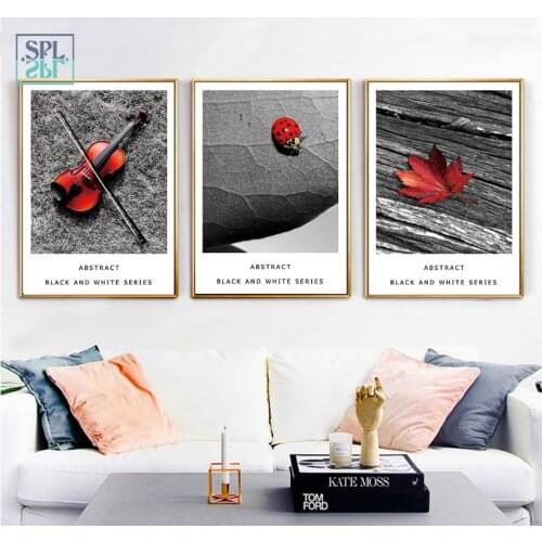 SPLSPL Red Violin Maple Leaves Decorative Paintings Modular Picture Wall Art Canvas Painting for Living Room No Frame