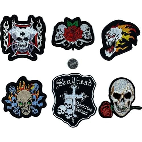 Skull Embroidery Cloth Sticker Thermo Adhesive Patches European Motorcycle Punk Ghost Head Clothes Refit Supplies Romantic Patch
