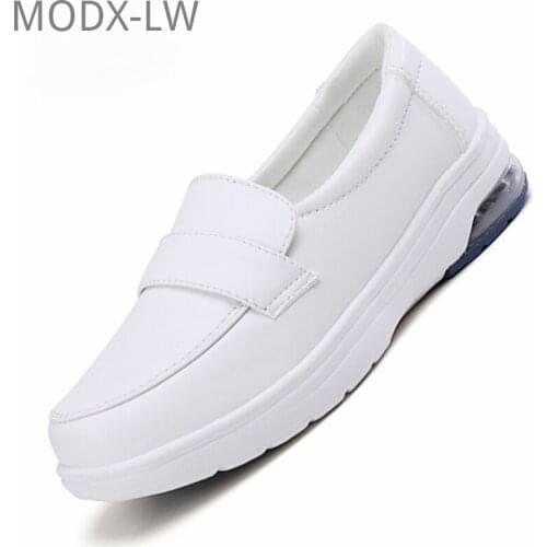 Women Nurse Flats Shoes Casual Leather Slip On Ladies Round Toe White Loafers Flat Women Shopify Dropshipping