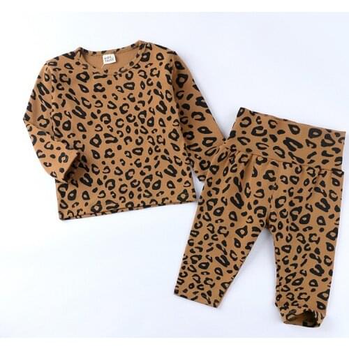 2021 Spring And Autumn Childrens Pajamas Leopard Print Home Wear Long-Sleeved Suit For Boys And Girls Baby Clothes