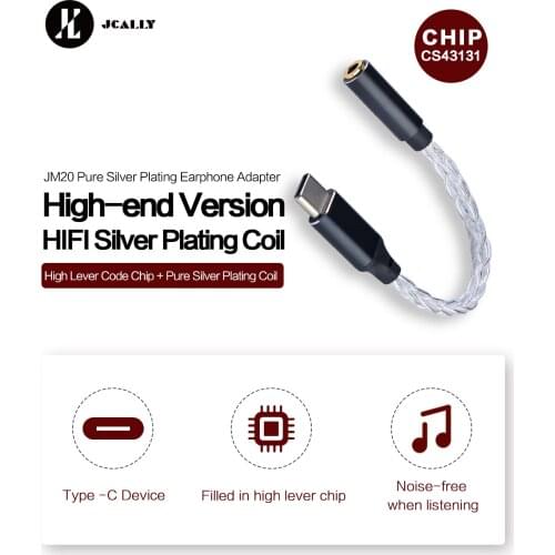 JCALLY JM20 High Performance CS43131 DAC decoder amplifier Type C to 3.5mm Adapter Pure Silver Cable for Android Windows MacOS
