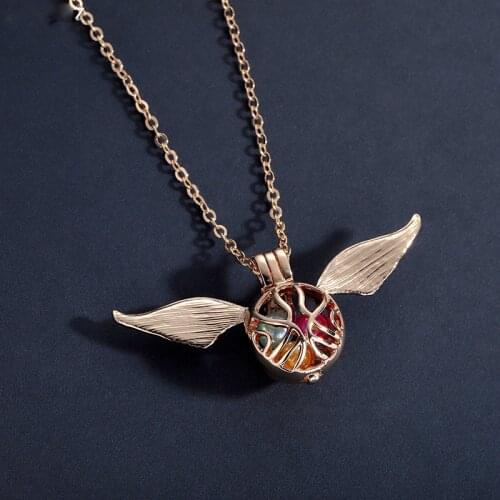 Harong Gold Snitch Angel Pearl Necklace Pendant Long Link Chain Fashion Jewelry Party Cage Necklace Women DIY Accessories Gift