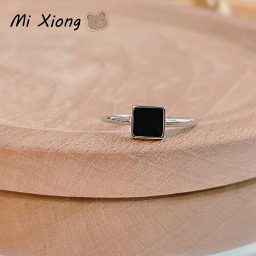 Mi Xiong 925 Sterling Silver Rings for Women Square Black Agate Luxury Fine Jewelry Elegant Wedding Engagement Romantic Classic