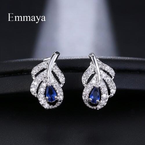 EMMAYA Fashion Women Girl Leaf Shape Crystal Metal Zircon Ear Stud Earrings Patry Earring Jewelry Gift